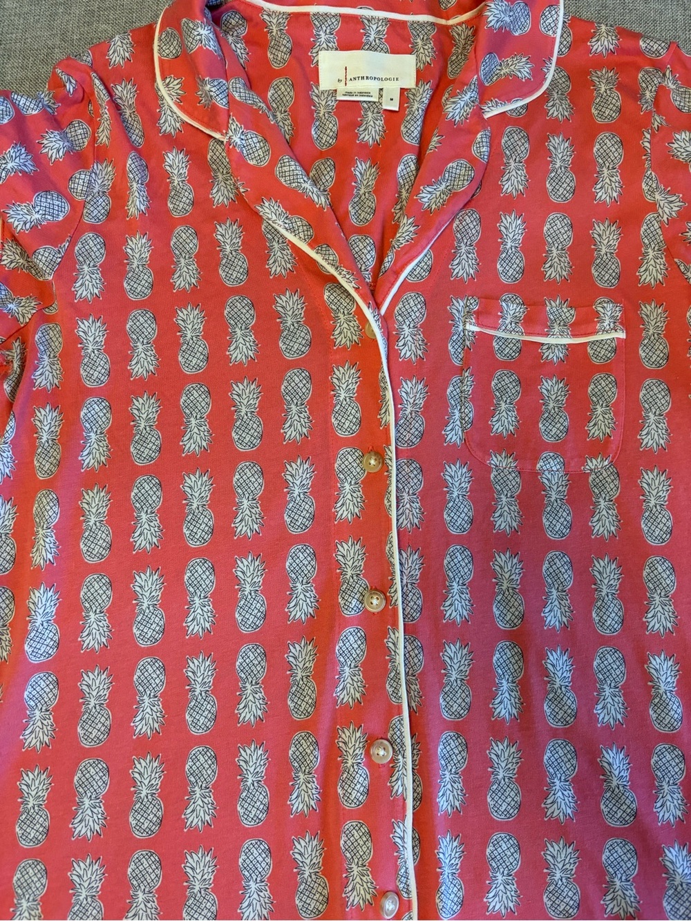 ANTHROPOLOGIE Pineapple Print white and Coral Pyjamas, Sz M. - Picture 5 of 12